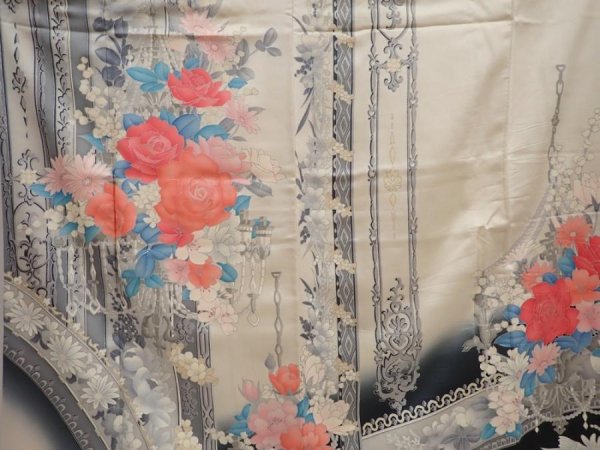 Photo8: 6519T13z960 Vintage Japanese Kimono Silk TSUKESAGE Flowers Off-white (8)