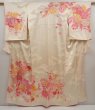 Photo1: 6519T14z840 Vintage Japanese Kimono Silk TSUKESAGE Flowers Off-white (1)