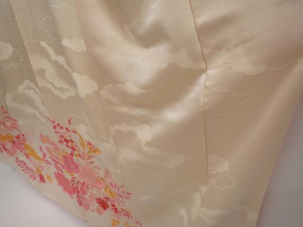 Photo4: 6519T14z840 Vintage Japanese Kimono Silk TSUKESAGE Flowers Off-white (4)
