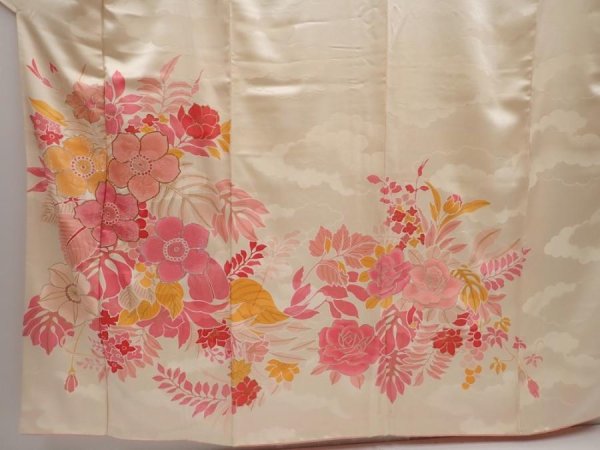 Photo5: 6519T14z840 Vintage Japanese Kimono Silk TSUKESAGE Flowers Off-white (5)
