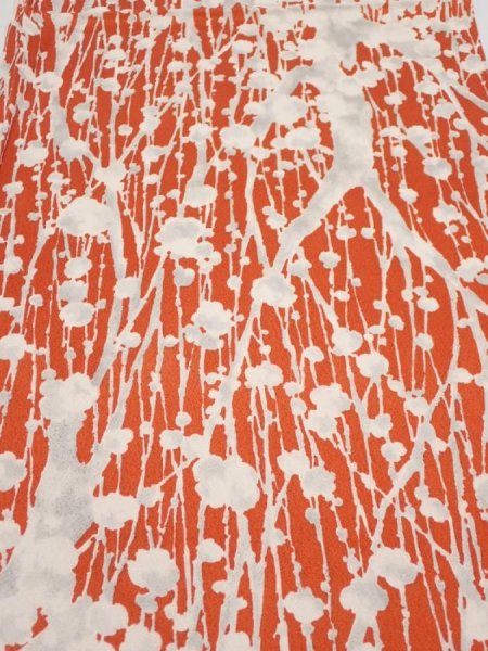 Photo1: 1D01z60  Japanese Kimono Silk  FABRIC Plum tree Tomato red 41.7x14.0 (1)