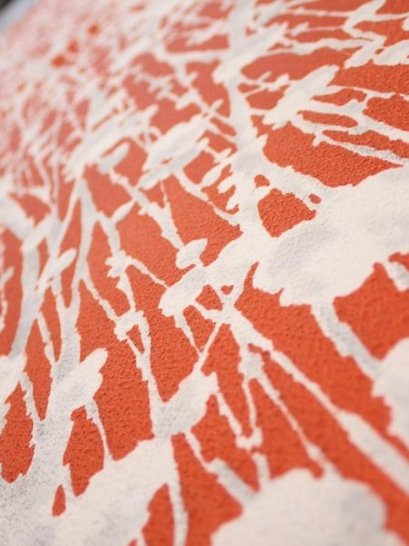 Photo4: 1D01z60  Japanese Kimono Silk  FABRIC Plum tree Tomato red 41.7x14.0 (4)