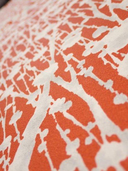 Photo4: 1D06z80  Japanese Kimono Silk  FABRIC Plum tree Tomato red 63.8x13.8 (4)