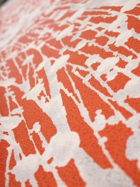 Photo4: 1D07z40  Japanese Kimono Silk  FABRIC Plum tree Tomato red 57.1x6.9 (4)
