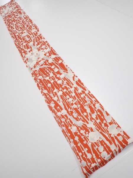 Photo5: 1D08z40  Japanese Kimono Silk  FABRIC Plum tree Tomato red 56.7x6.9 (5)