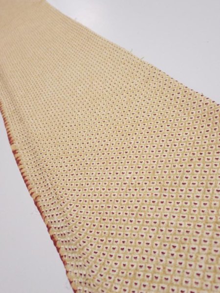 Photo1: 1D08z40  Japanese Kimono Silk  FABRIC Shibori Sulfur yellow 56.7x7.3 (1)