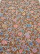 Photo1: 1D02z70  Japanese Kimono Silk  FABRIC Flowers Brown 44.1x14.2 (1)