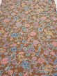 Photo1: 1D03z90  Japanese Kimono Silk  FABRIC Flowers Brown 63.8x14.0 (1)