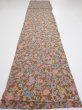Photo5: 1D03z90  Japanese Kimono Silk  FABRIC Flowers Brown 63.8x14.0 (5)