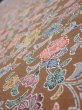 Photo4: 1D07z40  Japanese Kimono Silk  FABRIC Flowers Brown 53.9x6.9 (4)
