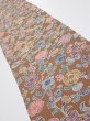 Photo1: 1D08z40  Japanese Kimono Silk  FABRIC Flowers Brown 53.9x6.9 (1)
