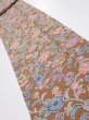 Photo1: 1D09z60  Japanese Kimono Silk  FABRIC Flowers Brown 76.4x6.9 (1)