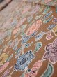 Photo4: 1D09z60  Japanese Kimono Silk  FABRIC Flowers Brown 76.4x6.9 (4)