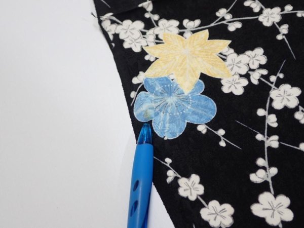 Photo6: 1D03z90  Japanese Kimono Silk  FABRIC Plum blossom Black 64.2x14.4 (6)