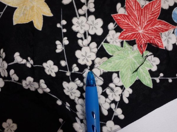 Photo6: 1D04z90  Japanese Kimono Silk  FABRIC Plum blossom Black 64.2x14.2 (6)