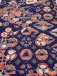Photo1: 1D01z60  Japanese Kimono Silk  FABRIC Crane Navy 44.9x14.4 (1)