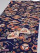 Photo3: 1D01z60  Japanese Kimono Silk  FABRIC Crane Navy 44.9x14.4 (3)
