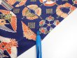 Photo6: 1D01z60  Japanese Kimono Silk  FABRIC Crane Navy 44.9x14.4 (6)