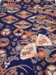 Photo1: 1D02z60  Japanese Kimono Silk  FABRIC Crane Navy 44.9x14.4 (1)