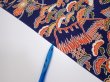 Photo6: 1D03z90  Japanese Kimono Silk  FABRIC Crane Navy 64.2x14.4 (6)