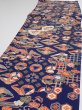 Photo3: 1D05z90  Japanese Kimono Silk  FABRIC Crane Navy 64.2x14.4 (3)