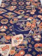 Photo1: 1D06z90  Japanese Kimono Silk  FABRIC Crane Navy 64.6x14.4 (1)