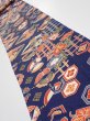 Photo1: 1D09z60  Japanese Kimono Silk  FABRIC Crane Navy 82.7x7.1 (1)
