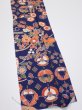 Photo2: 1D10z30  Japanese Kimono Silk  FABRIC Crane Navy 36.6x7.1 (2)
