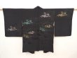 Photo1: 6520T01z540 Vintage Japanese Kimono Silk HAORI Wave Black (1)