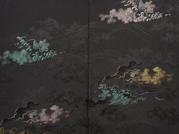 Photo3: 6520T01z540 Vintage Japanese Kimono Silk HAORI Wave Black (3)