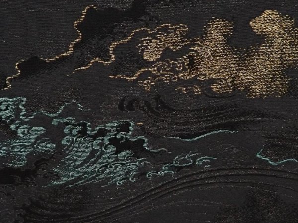 Photo4: 6520T01z540 Vintage Japanese Kimono Silk HAORI Wave Black (4)