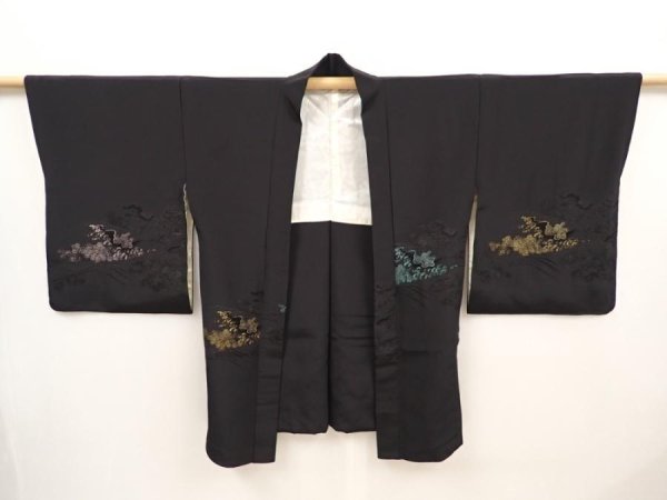 Photo6: 6520T01z540 Vintage Japanese Kimono Silk HAORI Wave Black (6)
