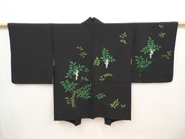 Photo1: 6520T03z560 Vintage Japanese Kimono Silk HAORI Nandin Black (1)