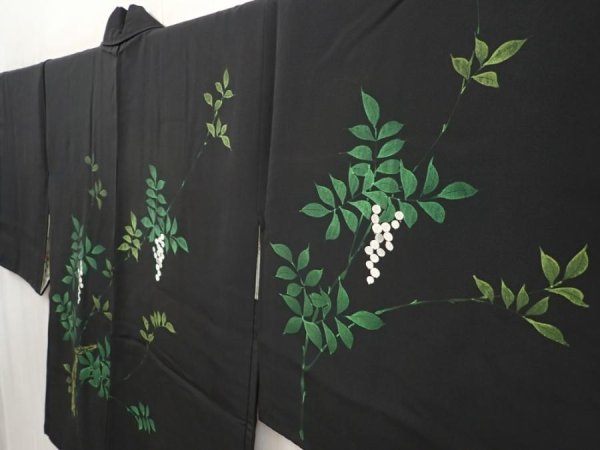 Photo2: 6520T03z560 Vintage Japanese Kimono Silk HAORI Nandin Black (2)