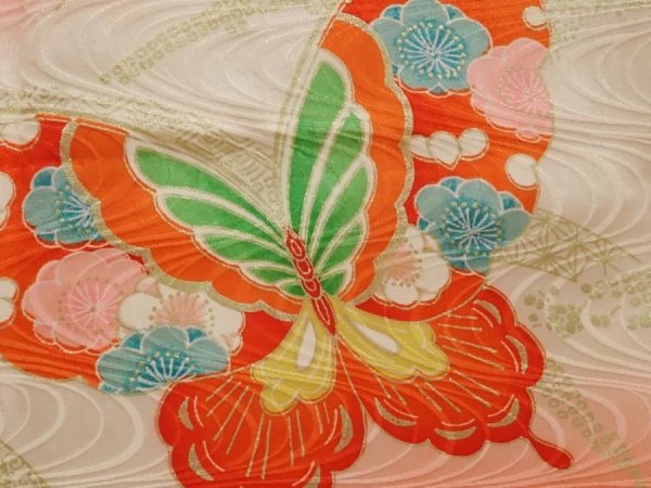 Photo4: 6520T04z660 Vintage Japanese Kimono Silk Girl's  Butterfly Red-Pink (4)