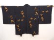Photo1: 6520T05z510 Vintage Japanese Kimono Silk HAORI Flower Black (1)