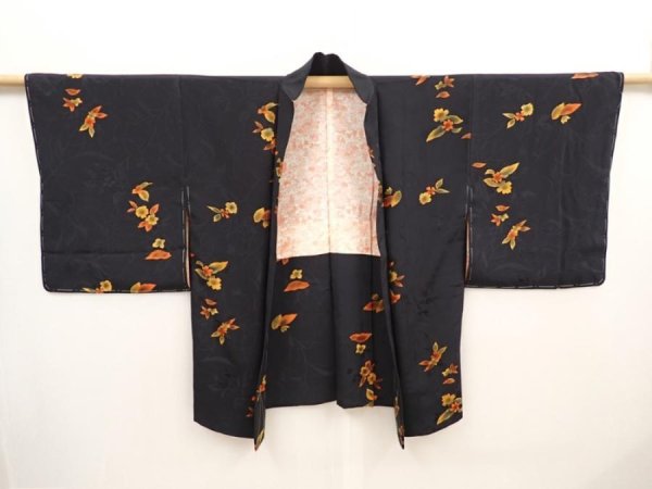 Photo5: 6520T05z510 Vintage Japanese Kimono Silk HAORI Flower Black (5)