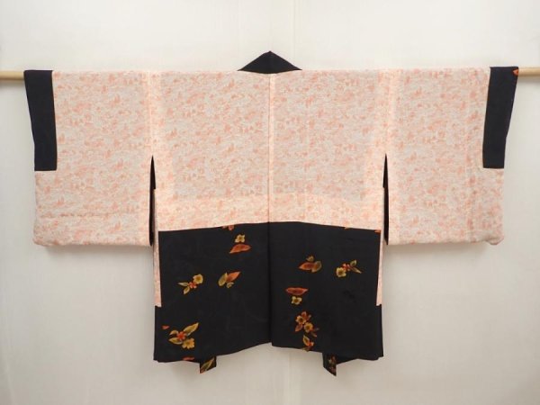 Photo6: 6520T05z510 Vintage Japanese Kimono Silk HAORI Flower Black (6)