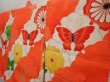 Photo2: 6520T06z420 Vintage Japanese Kimono Silk Girl's  Butterfly Tomato red (2)