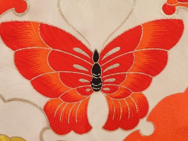 Photo4: 6520T06z420 Vintage Japanese Kimono Silk Girl's  Butterfly Tomato red (4)