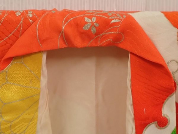 Photo5: 6520T06z420 Vintage Japanese Kimono Silk Girl's  Butterfly Tomato red (5)