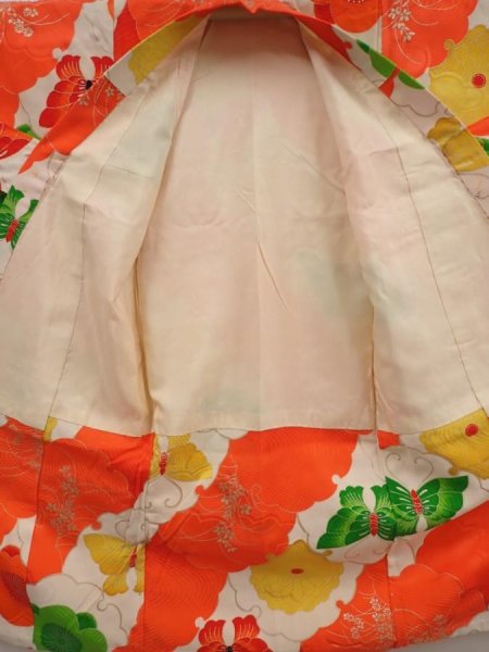 Photo8: 6520T06z420 Vintage Japanese Kimono Silk Girl's  Butterfly Tomato red (8)