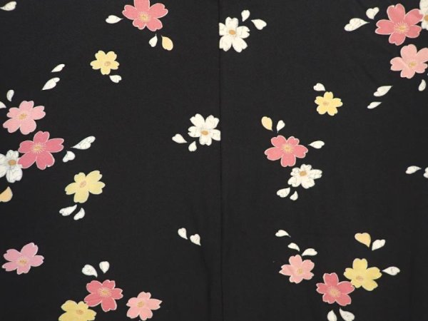 Photo3: 6520T07z470 Vintage Japanese Kimono Silk HAORI Sakura Black (3)