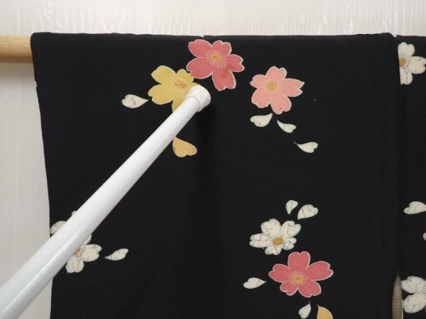 Photo5: 6520T07z470 Vintage Japanese Kimono Silk HAORI Sakura Black (5)