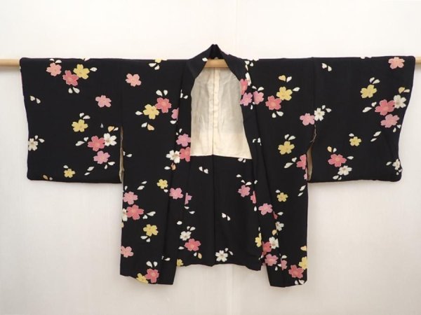 Photo6: 6520T07z470 Vintage Japanese Kimono Silk HAORI Sakura Black (6)