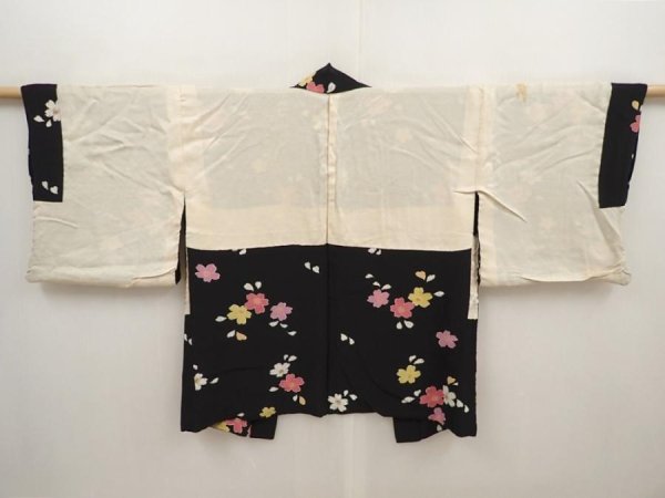 Photo7: 6520T07z470 Vintage Japanese Kimono Silk HAORI Sakura Black (7)