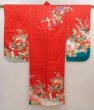 Photo1: 6520T08z630 Vintage Japanese Kimono Synthetic Girl's  Flower cart Red (1)