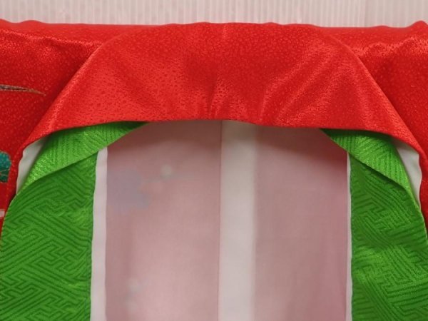 Photo5: 6520T08z630 Vintage Japanese Kimono Synthetic Girl's  Flower cart Red (5)