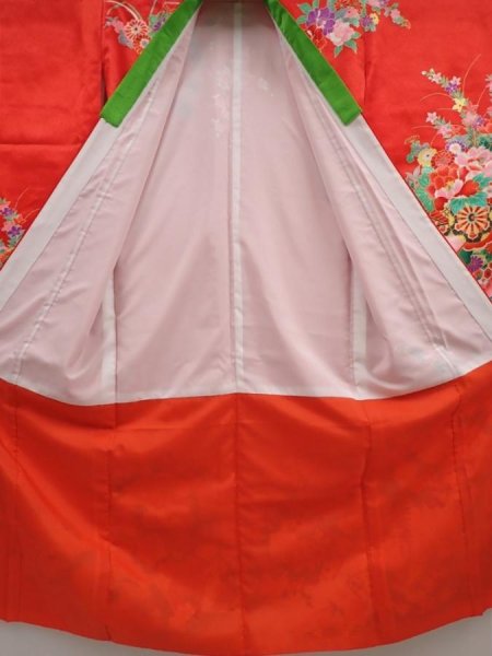 Photo8: 6520T08z630 Vintage Japanese Kimono Synthetic Girl's  Flower cart Red (8)