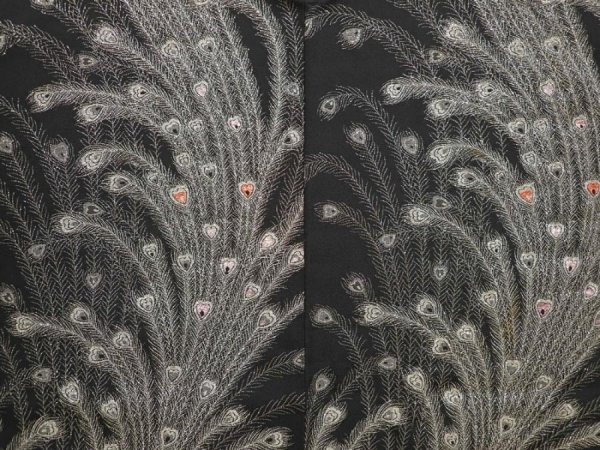 Photo5: 6520T09z590 Vintage Japanese Kimono Silk HAORI Peacock feather Black (5)